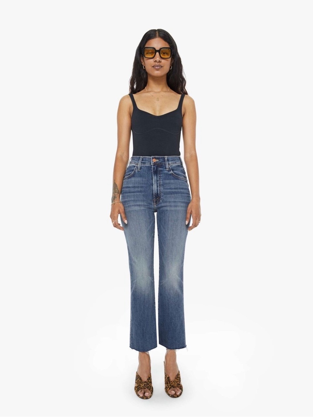 Mother Lil Hustler Ankle Fray Petite Healing Jar Medium Wash High-Rise Jeans